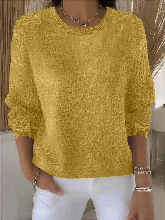 Lorie Relaxed Knitted Sweater with Ribbed Crew Neck for Women