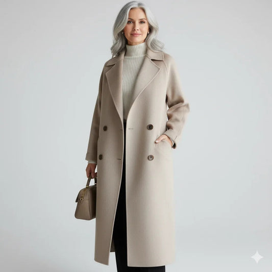 Eluned Double-Breasted Wool-Blend Pea Coat with Notch Lapel