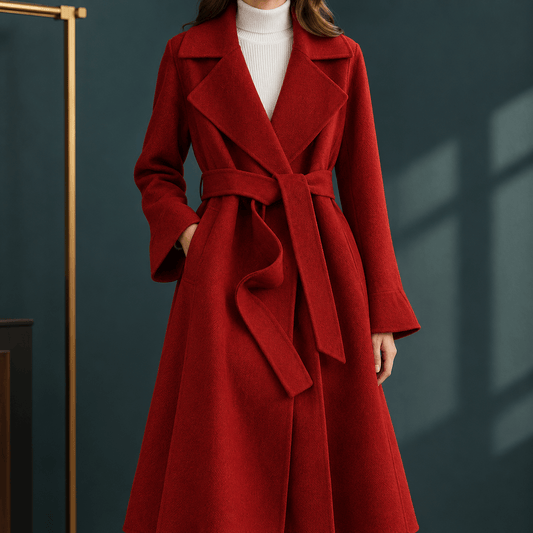 Giulia-Jane Women's Belted Wool Wrap Winter Coat with Notched Lapels