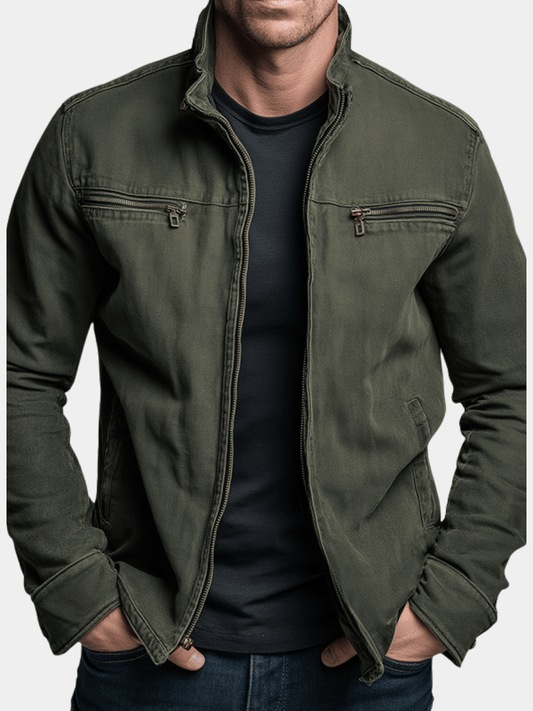 Men's Cotton Moto Jacket with Zippered Chest Pockets