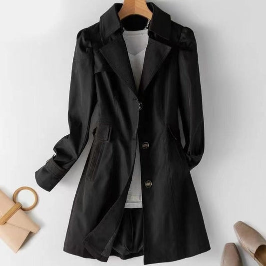 Leire Belted Notch-Lapel Trench Coat with Longline Silhouette
