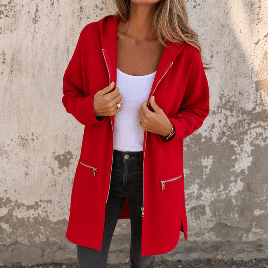 Women's Longline Open-Front Hooded Zip Jacket with Pockets