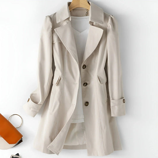 Sevim Notch-Lapel Belted Trench-Style Wool Coat for Women