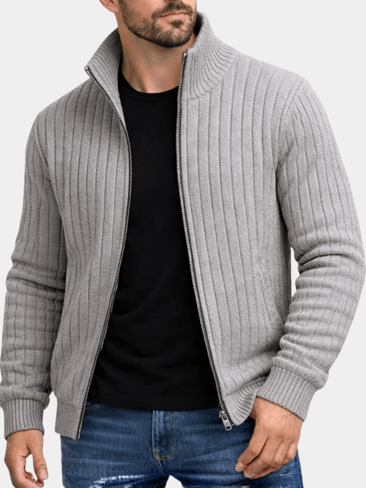 Ribbed Knit Full-Zip Cardigan Sweater for Men