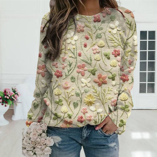 Madeline Floral Embroidered Knit Long-Sleeve Blouse for Women