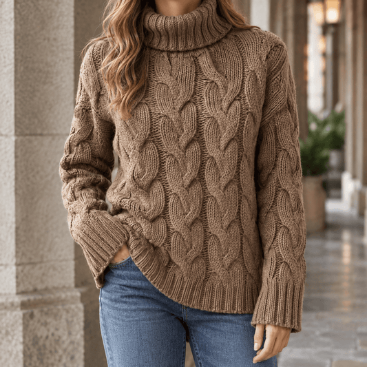 Hildegarde-Kate Cable Braided Turtleneck Women's Knitted Sweater