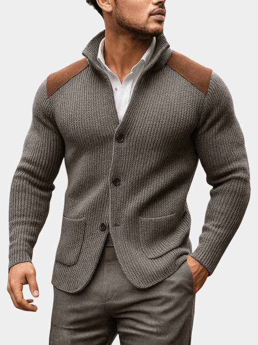 Men's Knit Blazer Jacket with Contrast Shoulder Panels