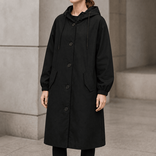 Vielle Hooded Midi Trench Coat with Drawstring Waist for Women
