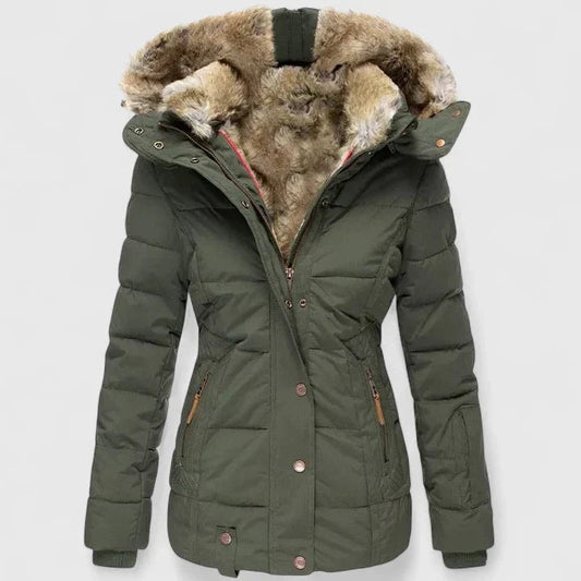 Veyzandra Faux Fur Hooded Quilted Puffer Jacket for Women in Winter