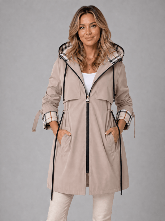 Women's Hooded Longline Cotton Blend Coat with Drawstring Waist
