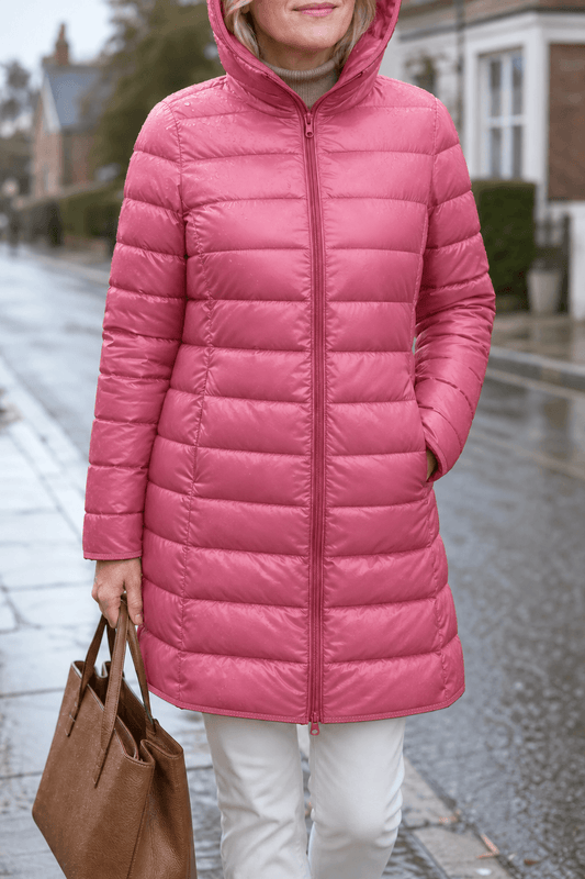 Detachable-Hood Packable Ultralight Puffer Jacket with Zip Closure