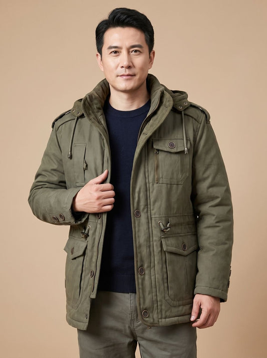 Bartholomew Hooded Multi-Pocket Military Field Jacket for Men's Winter Parkas