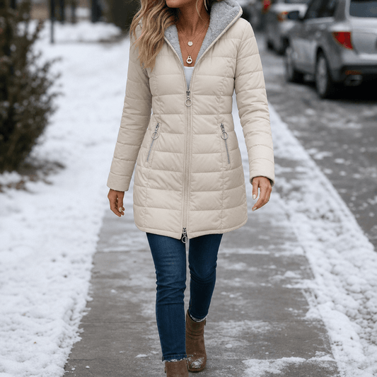 Wintervale Plush-Lined Hooded Longline Puffer Jacket with Faux Fur Trim