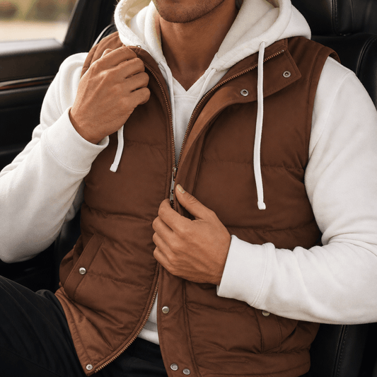 Double-Hood Layered Puffer Vest for Men