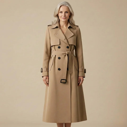 Orlaith Belted Double-Breasted Wool Blend Trench Coat with Notched Lapel