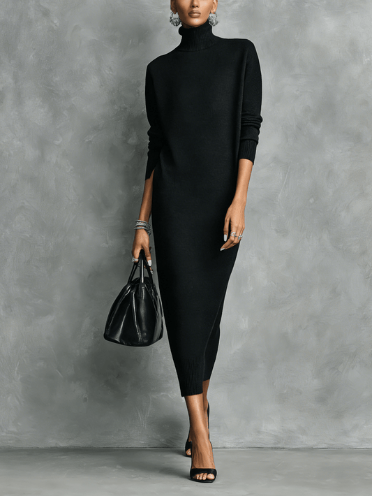 Maelys Turtleneck Midi Sweater Dress with Relaxed Knit Fit