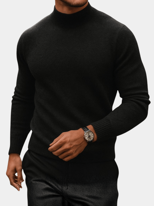 Men's Mock-Neck Knit Sweater with Ribbed Cuffs