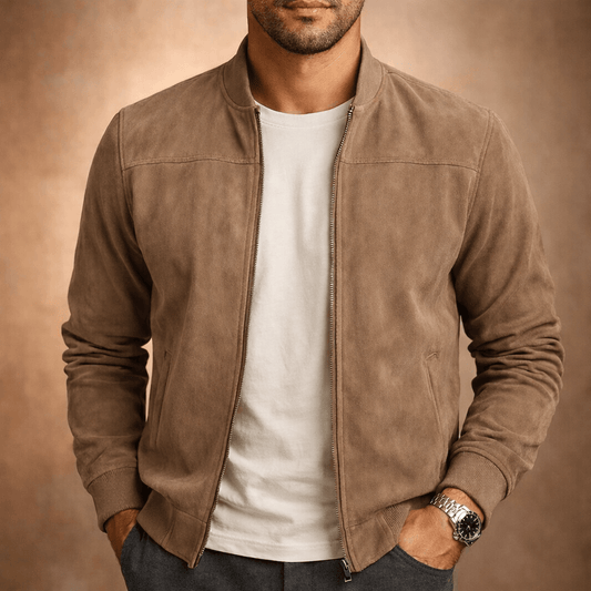 Lightweight Suede Bomber Men's Jacket for Smart Casual All-Season Wear
