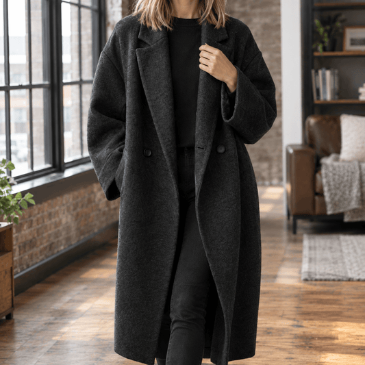 Serena-Faye Women's Oversized Notched-Lapel Wool Blend Winter Coat