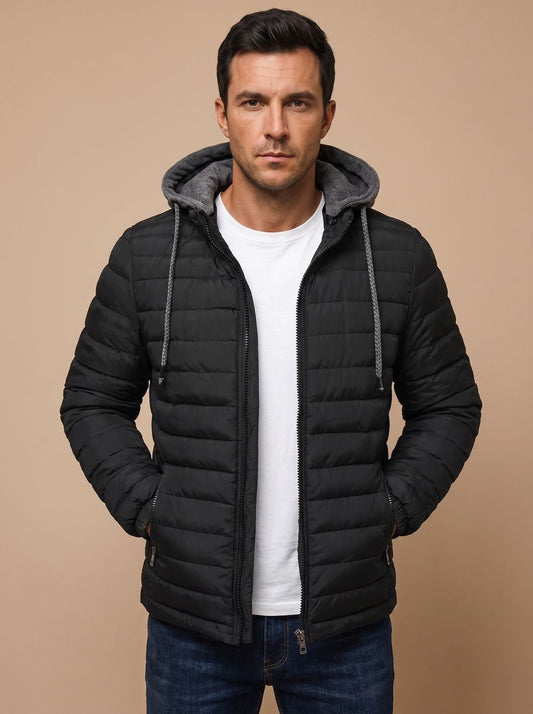 Dorian Men's Quilted Hooded Puffer Jacket with Zip Closure