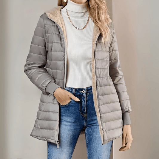 Women's Hooded Quilted Puffer Jacket with Fleece Lining