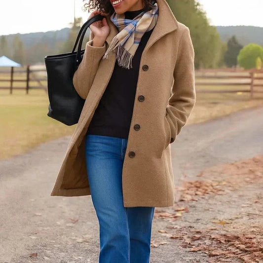 Heledd Notch-Lapel Longline Wool Blend Winter Coat for Women