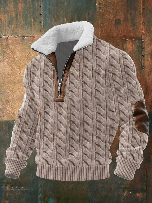 Matthew Cable Knit Quarter-Zip Fleece Collar Fall Sweater for Men