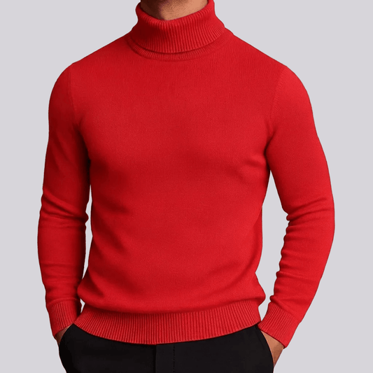 Classic Knit Turtleneck Men's Sweater with Ribbed Neck and Hem