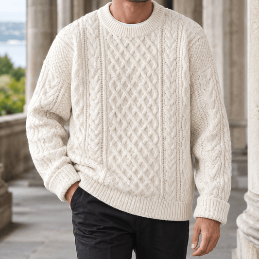 Men's Cable Knit Crewneck Pullover Sweater