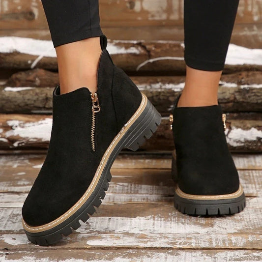 Ivette Suede Lug-Sole Ankle Boots for Women with Side Zip