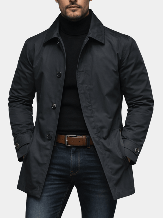 Men's Weather-Resistant Quilted-Lined Trench Coat with Tailored Fit