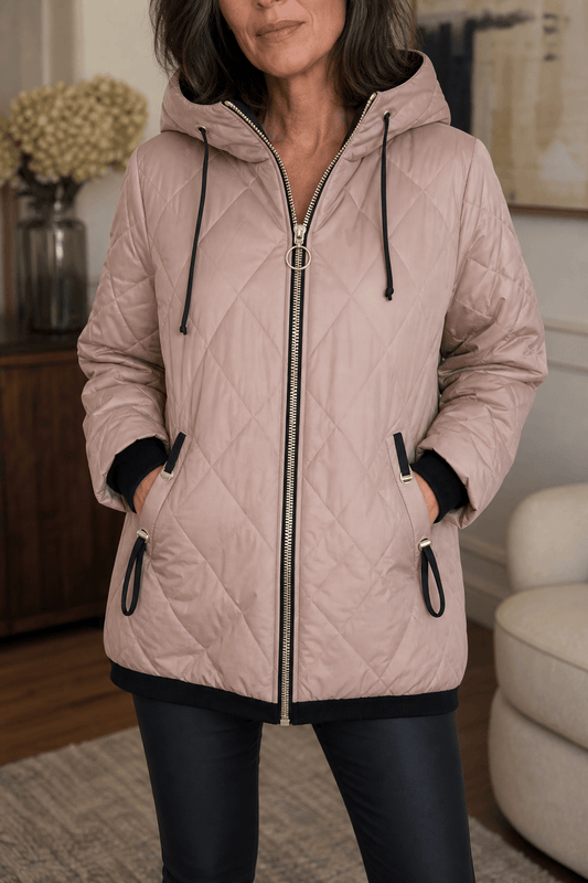 Women's Quilted Hooded Longline Puffer Jacket with Zip Front
