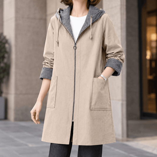 Bella-Elise Women's Hooded Mid-Length Winter Coat with Full Zip Closure
