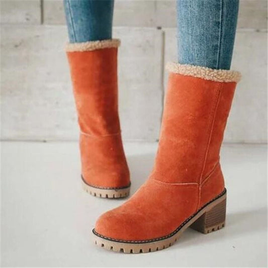 Rosaria Faux Fur-Trimmed Suede Women's Winter Boots with Block Heel