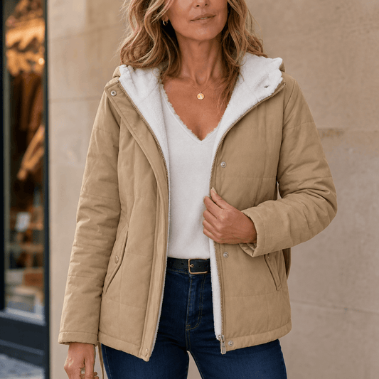 Coldbourne Thickened Sherpa-Lined Hooded Puffer Jacket for Women in Polyester