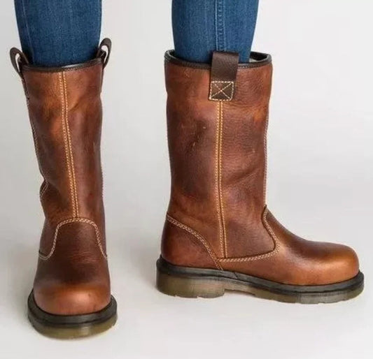 Una Lined Leather Winter Boots with Warm Interior and Pull Tab Detail