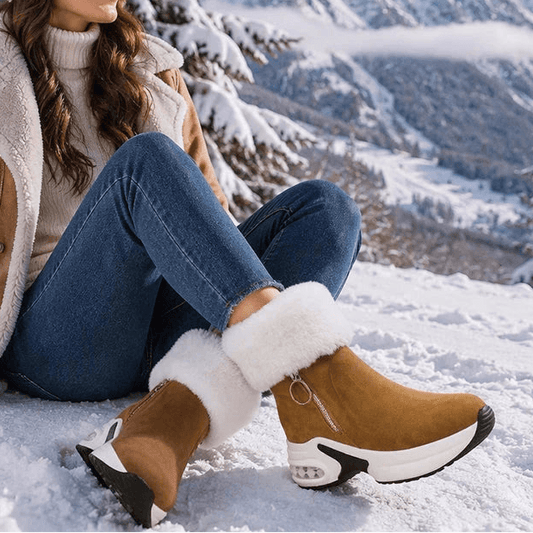 Plush Faux Fur Lined Wedge Ankle Boots with Non-Slip Sole