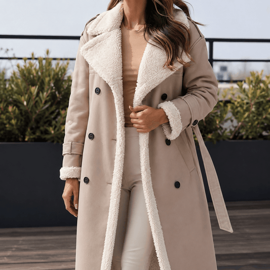 Soledad-Louise Women's Belted Longline Winter Coat with Contrast Trim