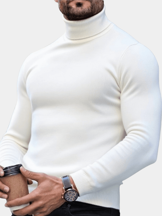 Men's Ribbed Turtleneck Knit Sweater with Slight Stretch