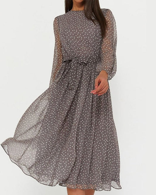 Isabelle Polka Dot A Line Midi Dress with Long Sleeves for Fall