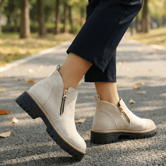 Women's Suede Winter Ankle Boots with Side Zip and Chunky Heel