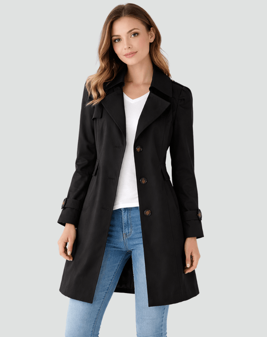 Womens Tailored Trench Mid-Length Fall Jacket with Classic Lapel