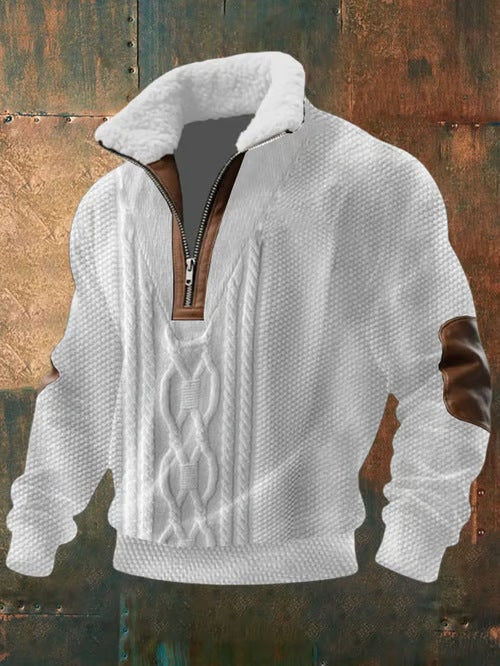 Kevin Men's Cable Knit Half-Zip Fall Sweater with Sherpa Fleece Collar