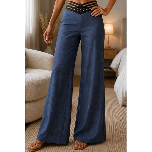 Sienna High-Waisted Wide-Leg Women's Tailored Pants with Crossover Waistband