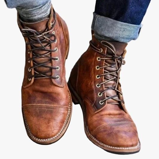 Men's Synthetic Leather Lace-Up Ankle Boots with Cap Toe