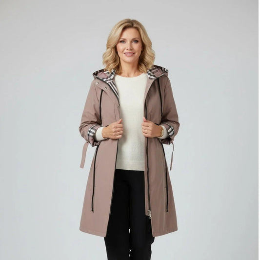 Ainsley Women's Hooded Longline Zip-Up Winter Coat with Drawstring Waist