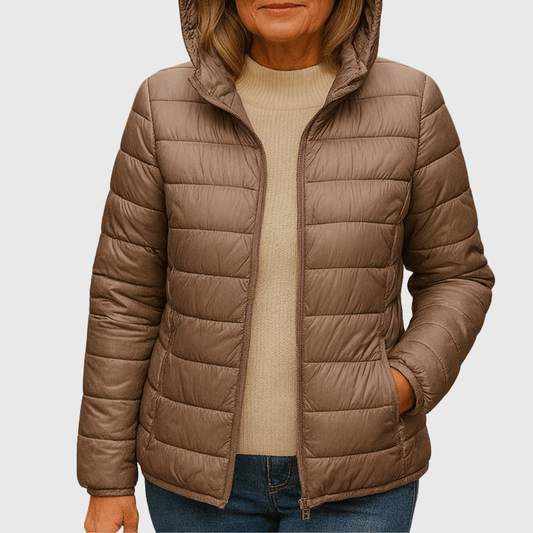 Janey Women's Hooded Quilted Puffer Jacket with Funnel Neck