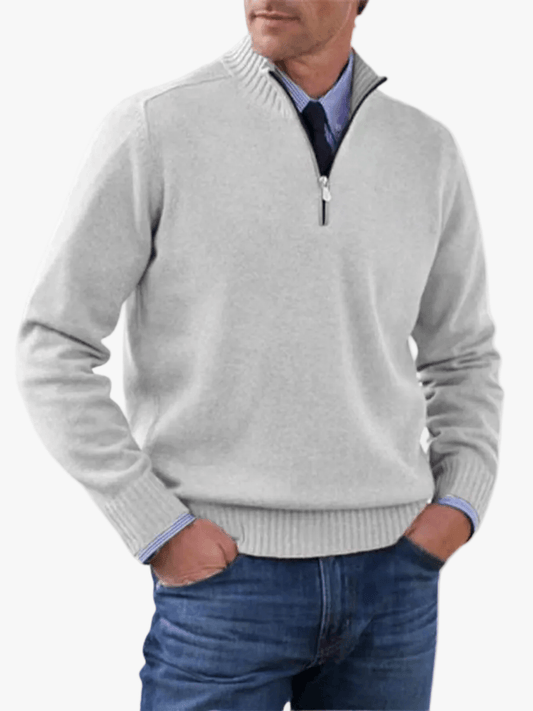 Men's Half-Zip Mock Neck Knit Pullover Sweater with Ribbed Cuffs
