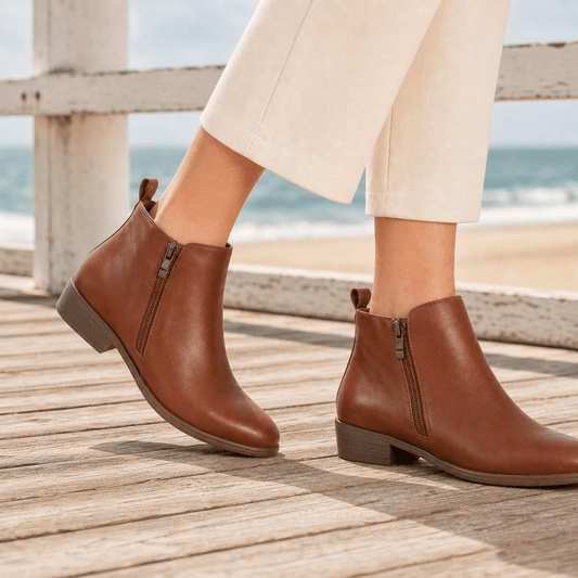Women's Side-Zip Ankle Boots with Low Stacked Heel
