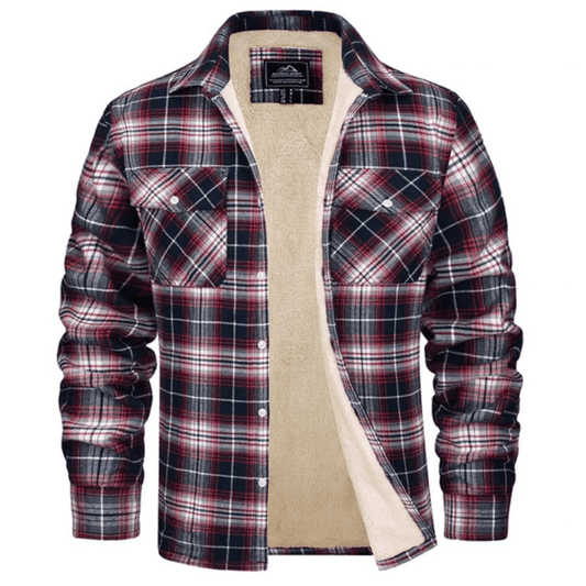 Men's Sherpa-Lined Plaid Flannel Shirt Jacket with Chest Pockets